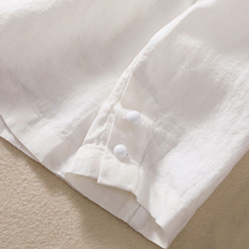 Women's Cotton Linen Stand Collar Long Sleeve Jacket With Pockets - Image 17