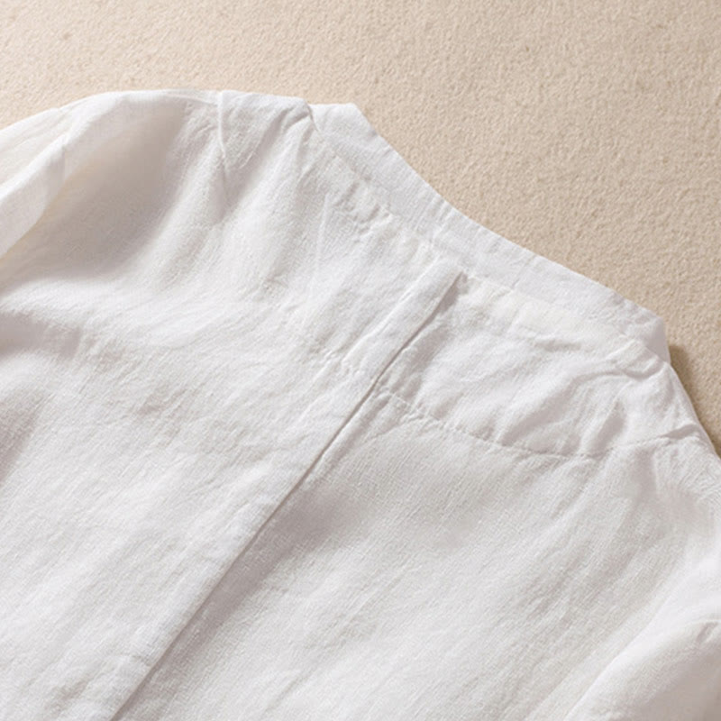 Women's Cotton Linen Stand Collar Long Sleeve Jacket With Pockets - Image 16