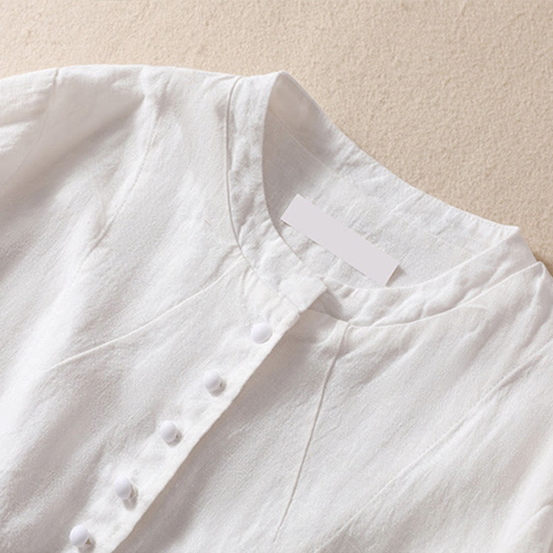 Women's Cotton Linen Stand Collar Long Sleeve Jacket With Pockets - Image 21