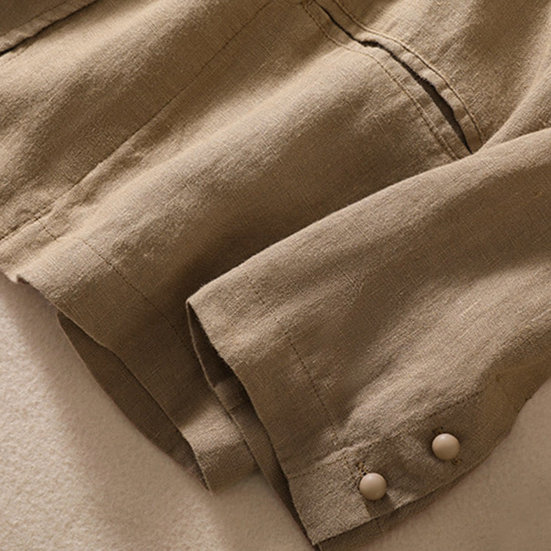 Women's Cotton Linen Stand Collar Long Sleeve Jacket With Pockets - Image 30
