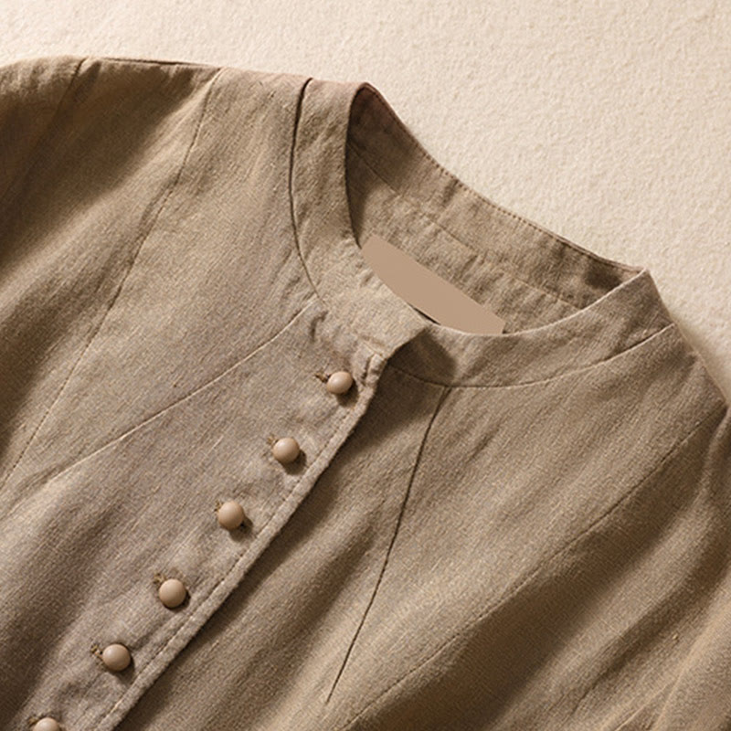 Women's Cotton Linen Stand Collar Long Sleeve Jacket With Pockets - Image 29