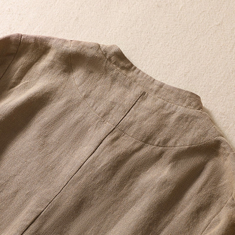 Women's Cotton Linen Stand Collar Long Sleeve Jacket With Pockets - Image 26