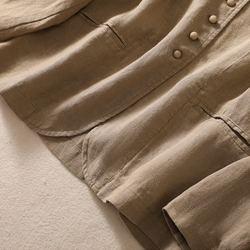 Women's Cotton Linen Stand Collar Long Sleeve Jacket With Pockets - Image 27