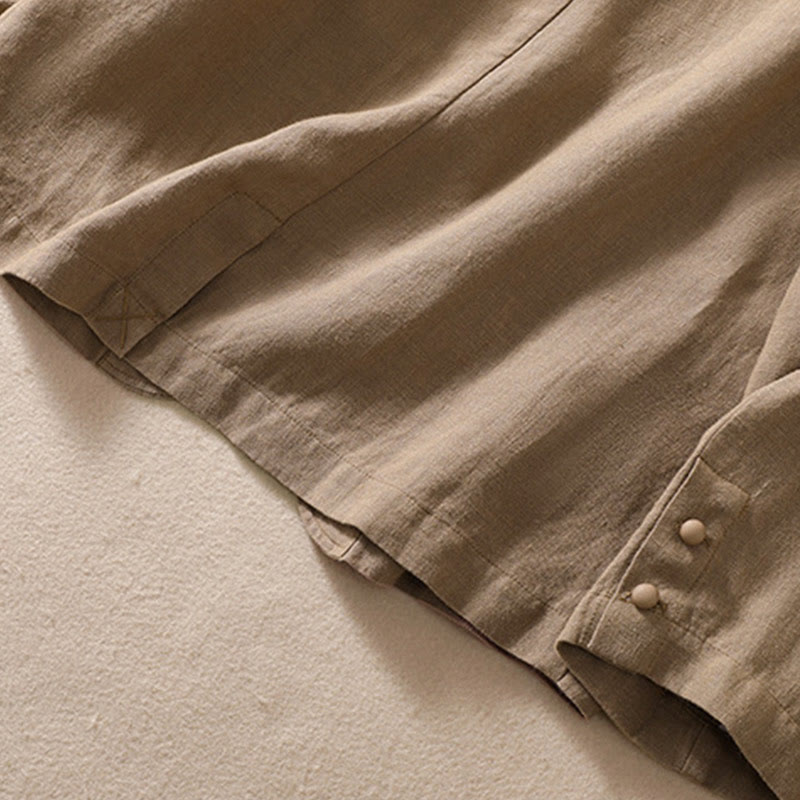 Women's Cotton Linen Stand Collar Long Sleeve Jacket With Pockets - Image 25