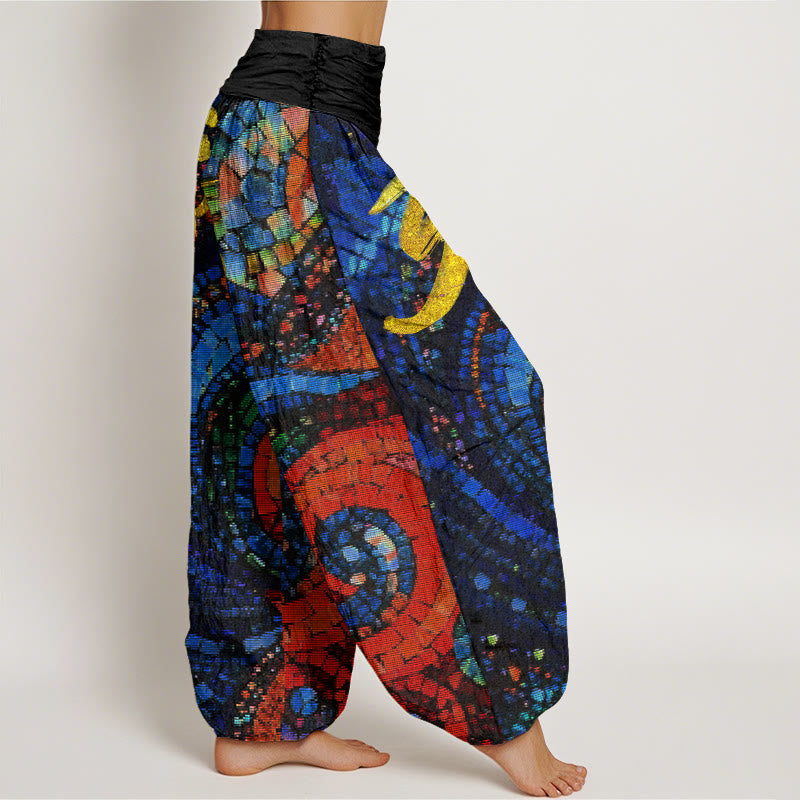 Casual Golden Om Symbol Mosaic Pattern Women's Elastic Waist Harem Pants - Image 3