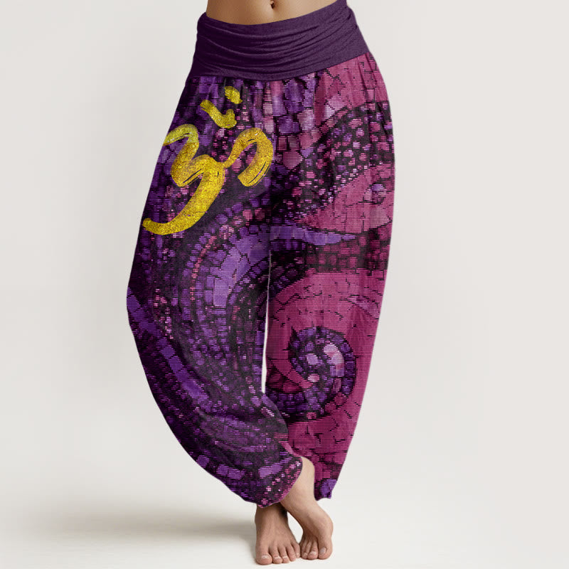 Casual Golden Om Symbol Mosaic Pattern Women's Elastic Waist Harem Pants - Image 5