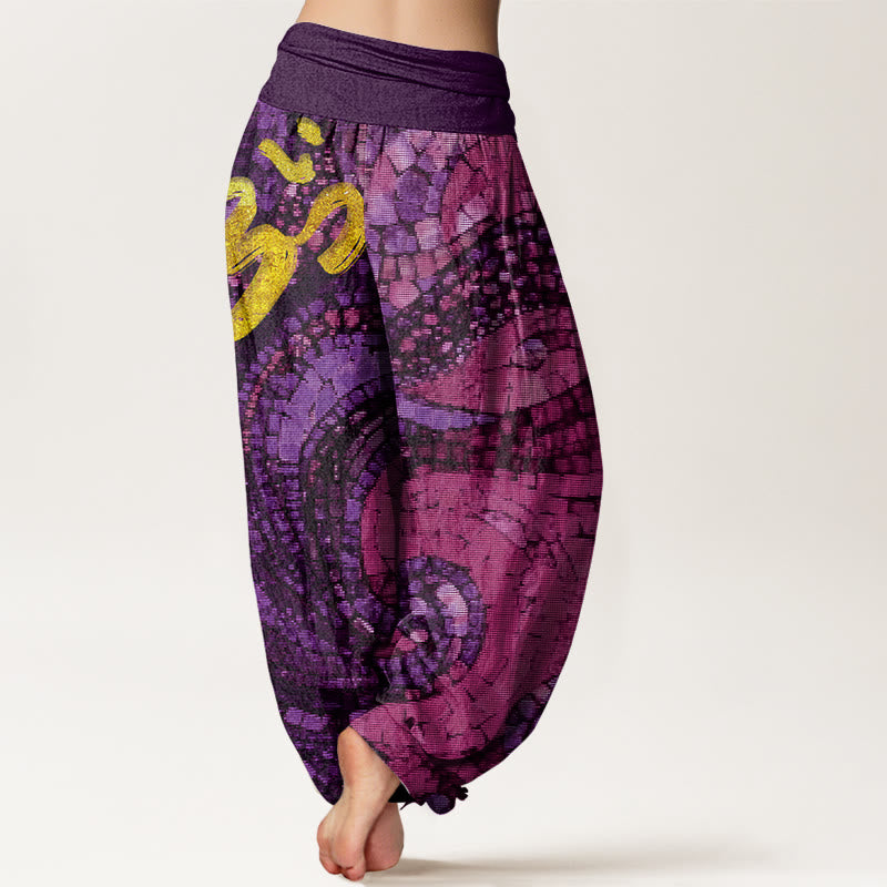 Casual Golden Om Symbol Mosaic Pattern Women's Elastic Waist Harem Pants - Image 6