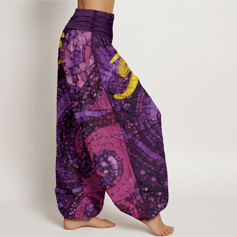 Casual Golden Om Symbol Mosaic Pattern Women's Elastic Waist Harem Pants - Image 7