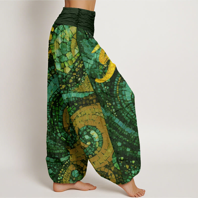 Casual Golden Om Symbol Mosaic Pattern Women's Elastic Waist Harem Pants - Image 10