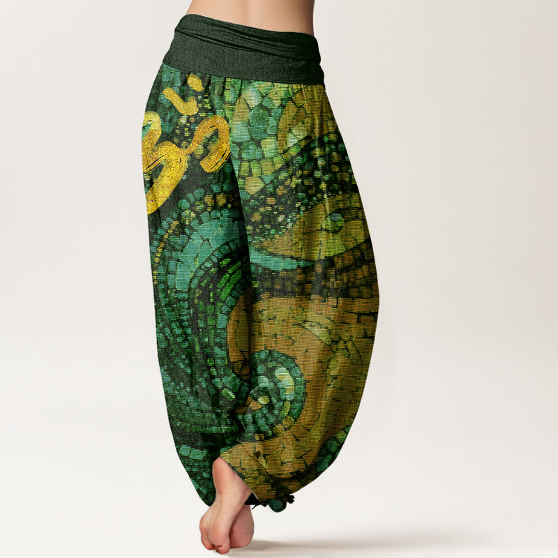 Casual Golden Om Symbol Mosaic Pattern Women's Elastic Waist Harem Pants - Image 9