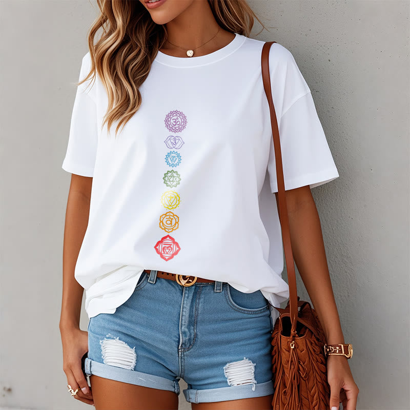 Casual Colorful Circles Om Mani Padme Hum Pattern Tee T-Shirt - Image 3