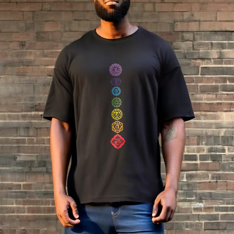 Casual Colorful Circles Om Mani Padme Hum Pattern Tee T-Shirt - Image 7