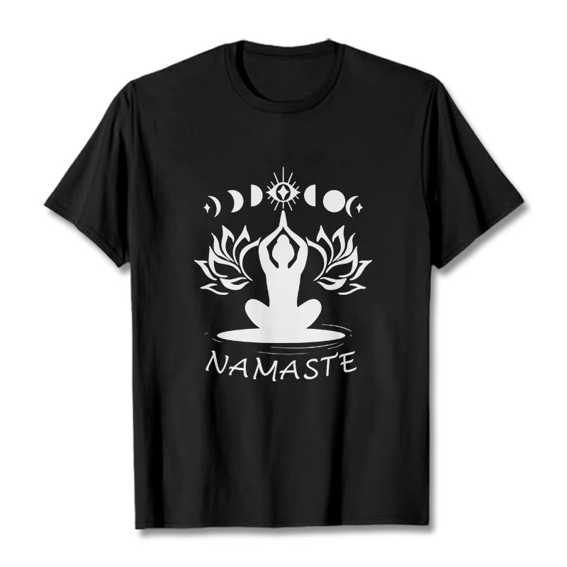 Casual Meditative Figure Lotus Moon Eye Pattern Tee T-shirt - Image 3