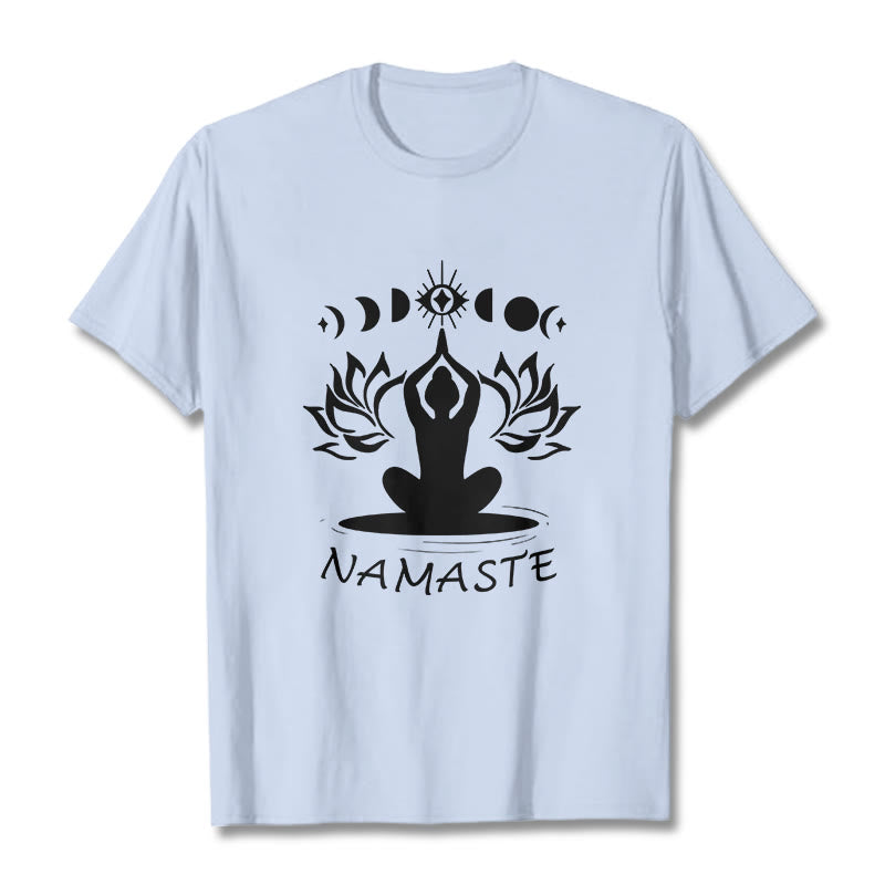 Casual Meditative Figure Lotus Moon Eye Pattern Tee T-shirt