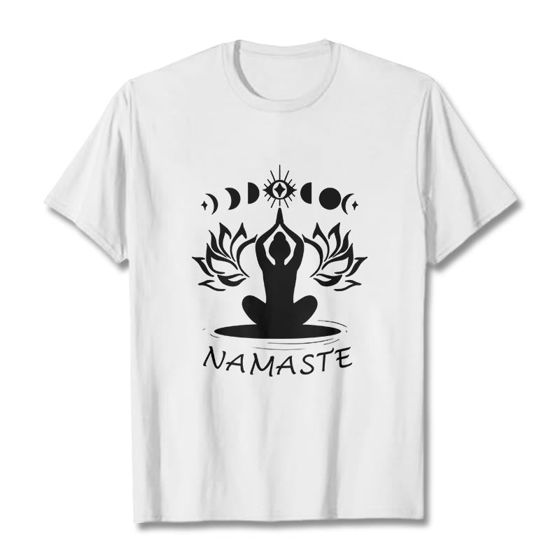 Casual Meditative Figure Lotus Moon Eye Pattern Tee T-shirt - Image 7