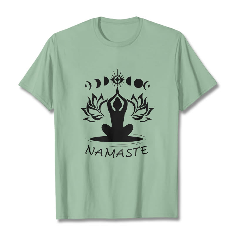 Casual Meditative Figure Lotus Moon Eye Pattern Tee T-shirt - Image 16