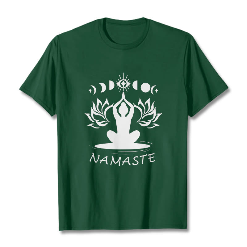 Casual Meditative Figure Lotus Moon Eye Pattern Tee T-shirt - Image 12