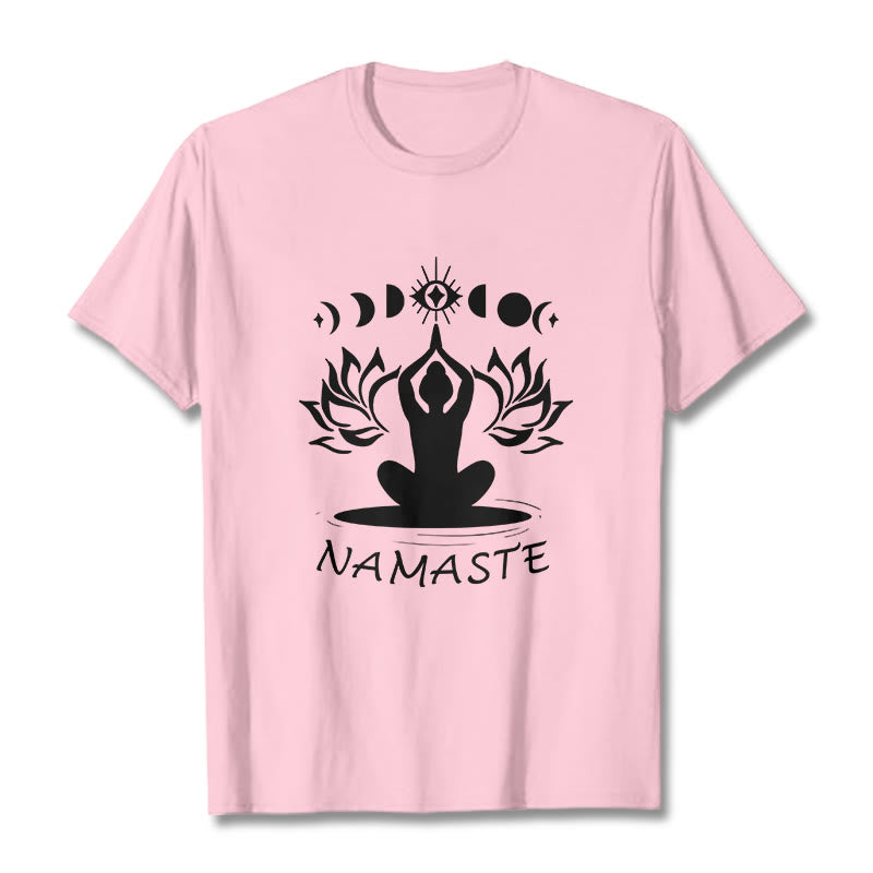 Casual Meditative Figure Lotus Moon Eye Pattern Tee T-shirt - Image 14