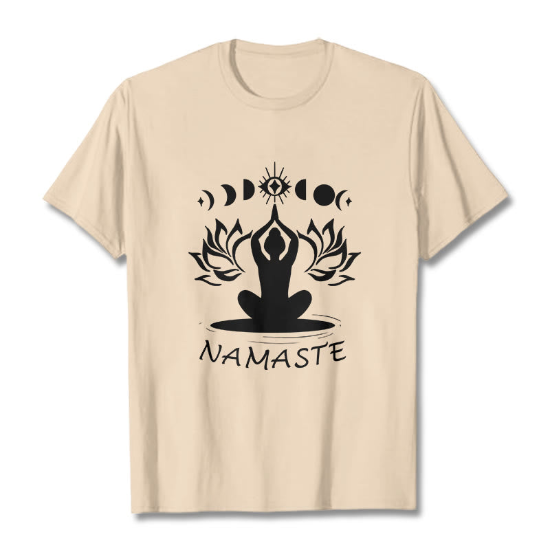 Casual Meditative Figure Lotus Moon Eye Pattern Tee T-shirt - Image 10