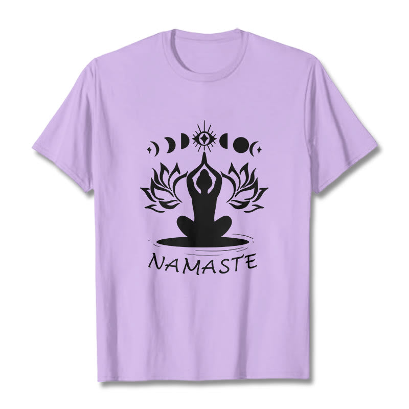 Casual Meditative Figure Lotus Moon Eye Pattern Tee T-shirt - Image 18