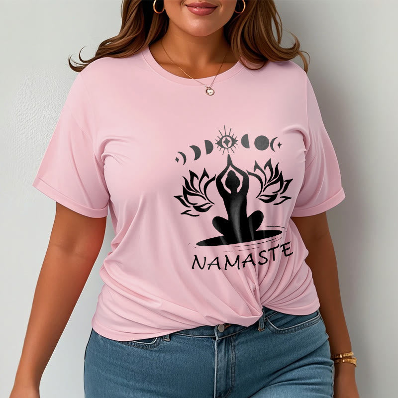 Casual Meditative Figure Lotus Moon Eye Pattern Tee T-shirt - Image 15
