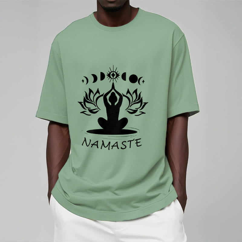 Casual Meditative Figure Lotus Moon Eye Pattern Tee T-shirt - Image 17