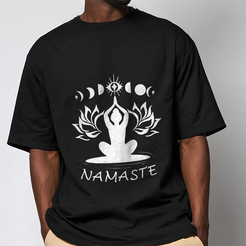 Casual Meditative Figure Lotus Moon Eye Pattern Tee T-shirt - Image 4