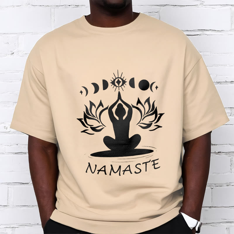 Casual Meditative Figure Lotus Moon Eye Pattern Tee T-shirt - Image 11