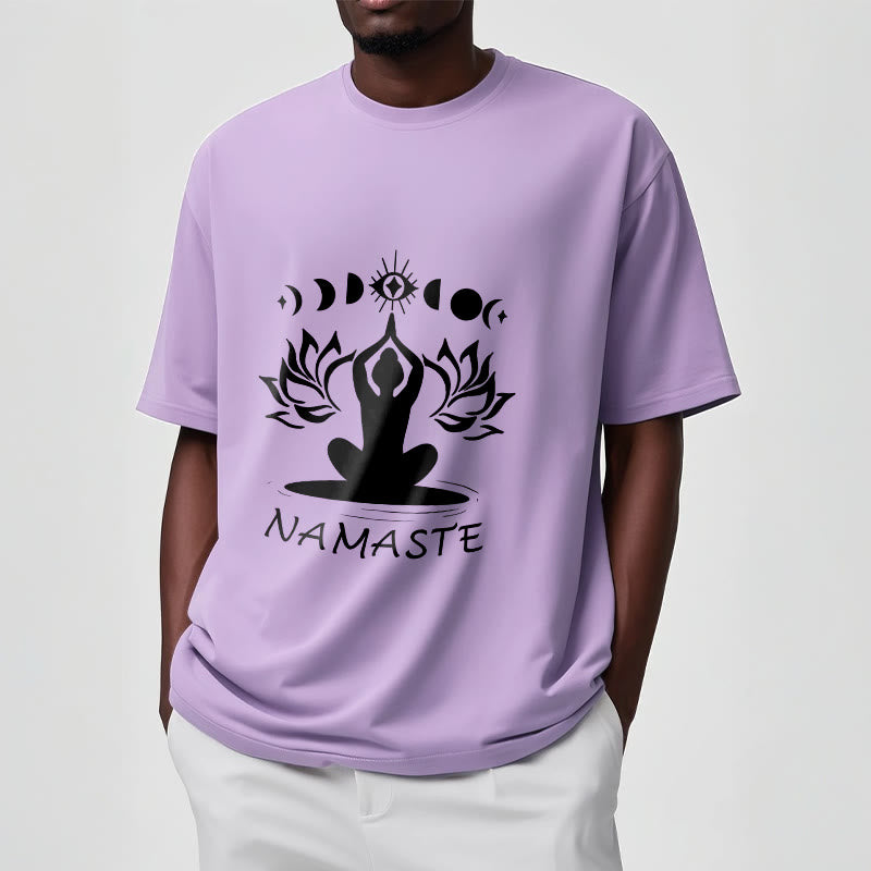 Casual Meditative Figure Lotus Moon Eye Pattern Tee T-shirt - Image 19