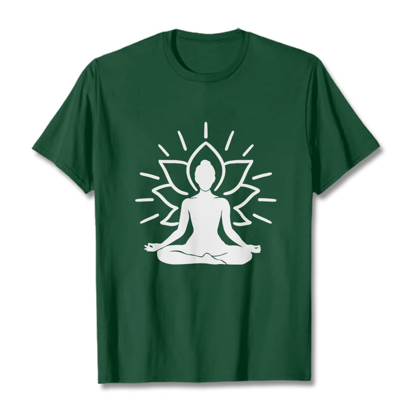 Casual Meditative Figure Lotus Pattern Tee T-shirt