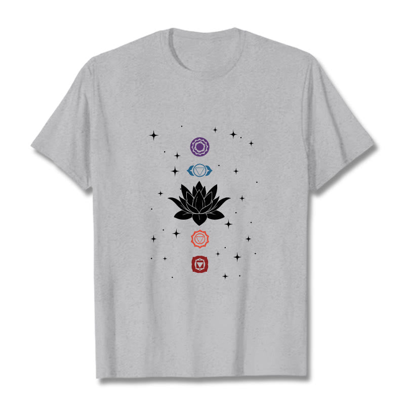 Casual Lotus Flower Chakras Pattern Tee T-Shirt - Image 20