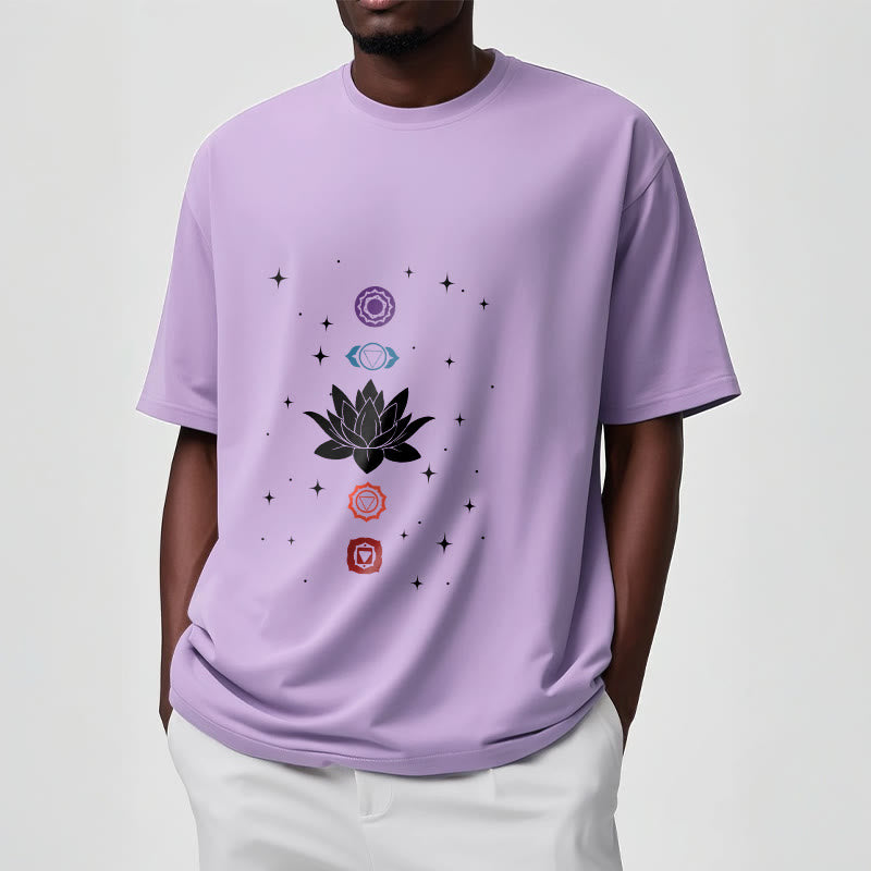 Casual Lotus Flower Chakras Pattern Tee T-Shirt - Image 18
