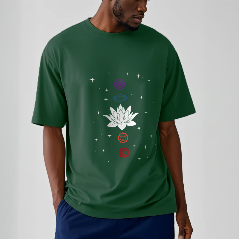 Casual Lotus Flower Chakras Pattern Tee T-Shirt - Image 12