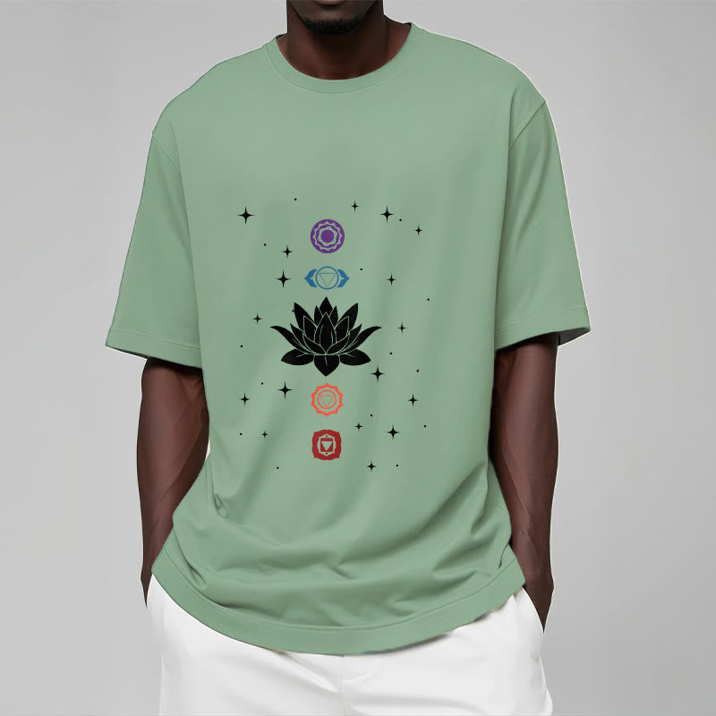Casual Lotus Flower Chakras Pattern Tee T-Shirt - Image 16