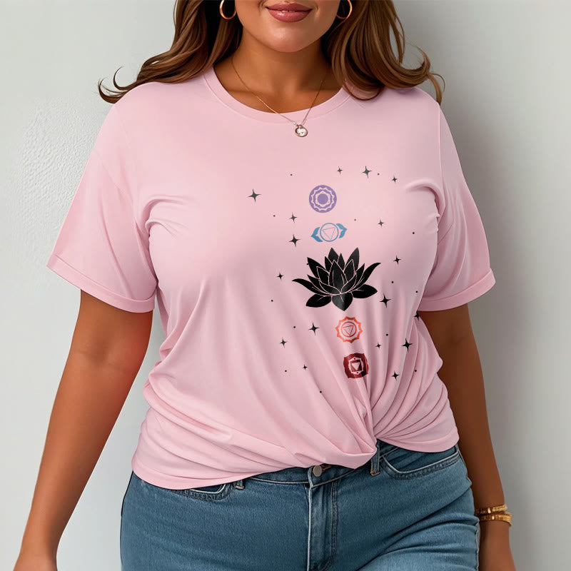Casual Lotus Flower Chakras Pattern Tee T-Shirt - Image 14