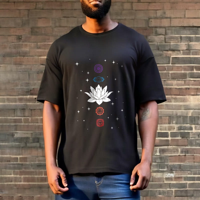 Casual Lotus Flower Chakras Pattern Tee T-Shirt - Image 3