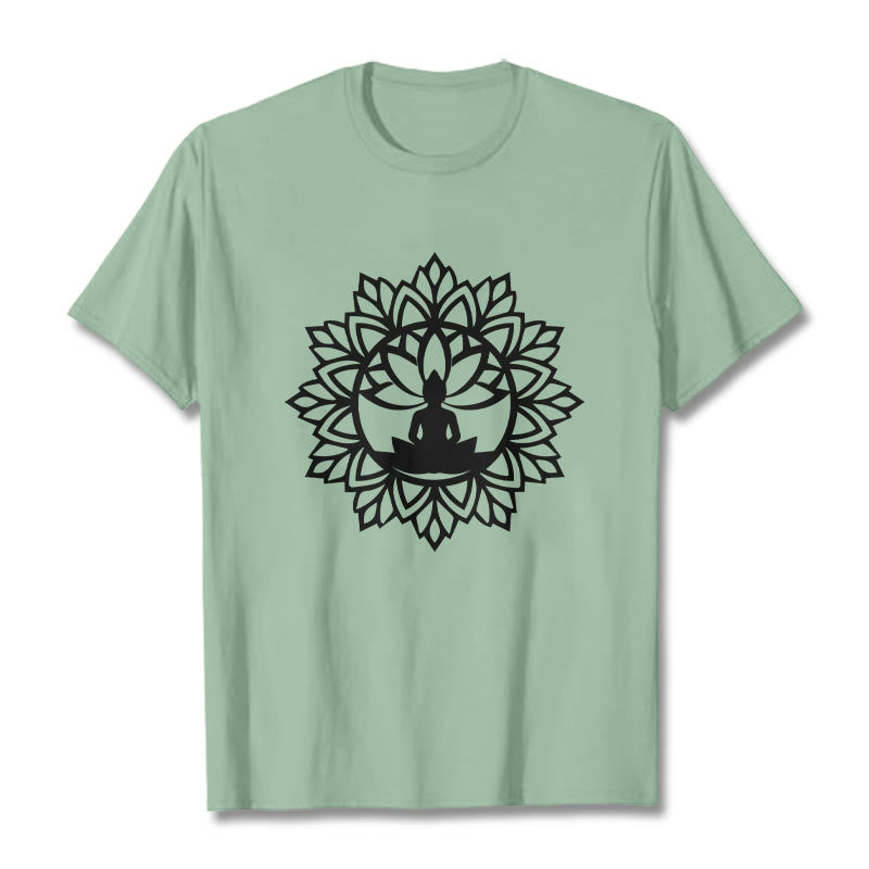 Casual Mandala Seated Buddha Pattern Tee T-Shirt