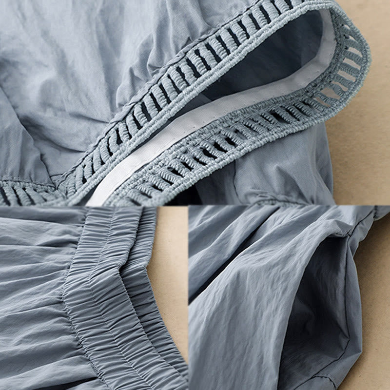 Casual Hem Hollow Design Women's Cotton 7-8 Length Wide Leg Pants With Pockets - Image 8