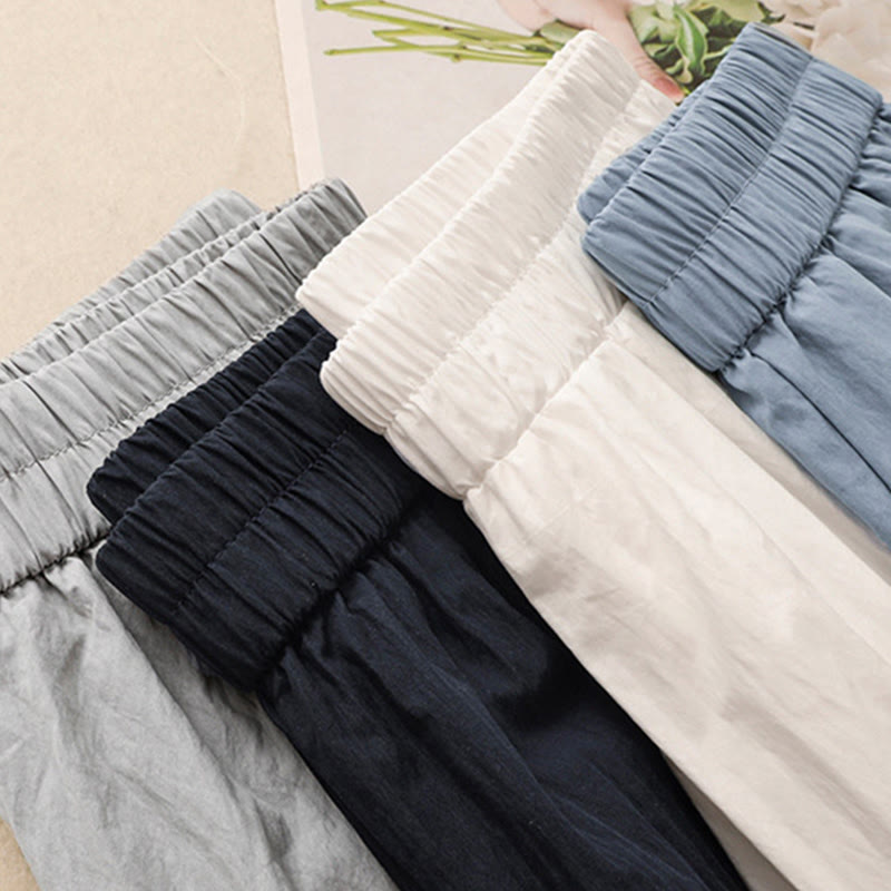 Casual Hem Hollow Design Women's Cotton 7-8 Length Wide Leg Pants With Pockets - Image 22