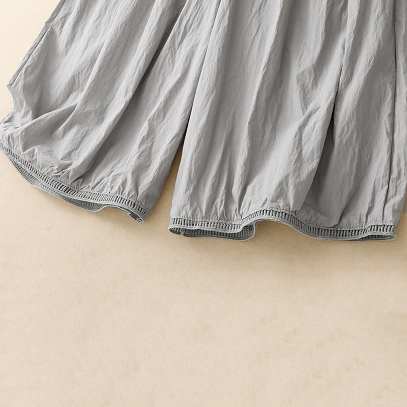 Casual Hem Hollow Design Women's Cotton 7-8 Length Wide Leg Pants With Pockets - Image 15