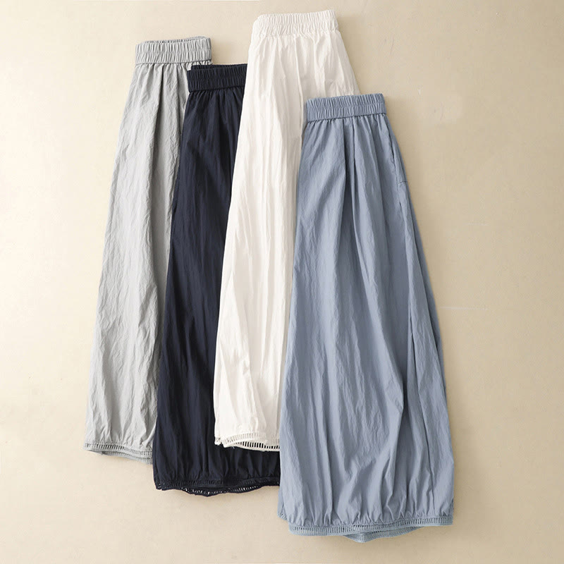 Casual Hem Hollow Design Women's Cotton 7-8 Length Wide Leg Pants With Pockets - Image 21