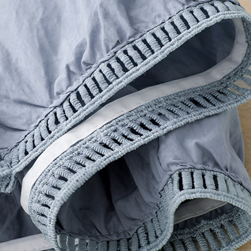 Casual Hem Hollow Design Women's Cotton 7-8 Length Wide Leg Pants With Pockets - Image 4