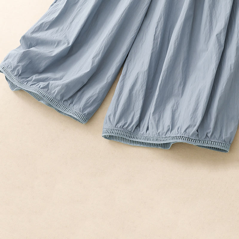 Casual Hem Hollow Design Women's Cotton 7-8 Length Wide Leg Pants With Pockets - Image 7