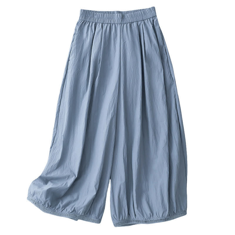 Casual Hem Hollow Design Women's Cotton 7-8 Length Wide Leg Pants With Pockets - Image 9