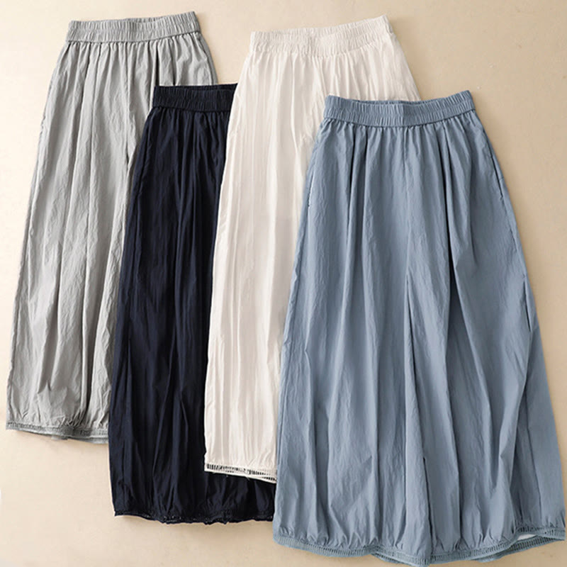 Casual Hem Hollow Design Women's Cotton 7-8 Length Wide Leg Pants With Pockets - Image 20