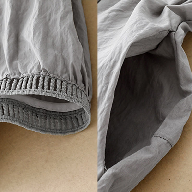 Casual Hem Hollow Design Women's Cotton 7-8 Length Wide Leg Pants With Pockets - Image 16