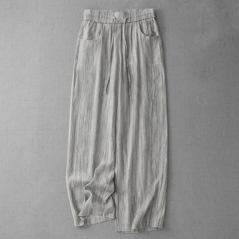 Casual Tie-Dye Striped Design Drawstring Women's Cotton Wide Leg Pants With Pockets
