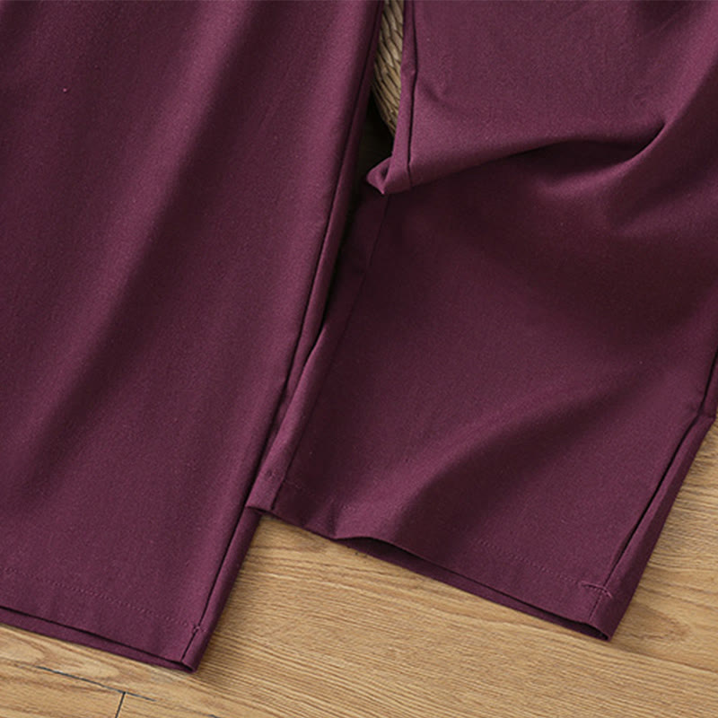 Casual Hollow Lace Waistband Design Women's Cotton Linen Wide Leg Pants With Pockets - Image 25