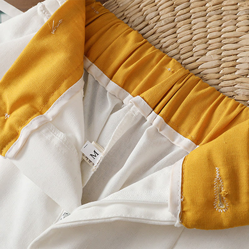 Casual Hollow Lace Waistband Design Women's Cotton Linen Wide Leg Pants With Pockets - Image 33