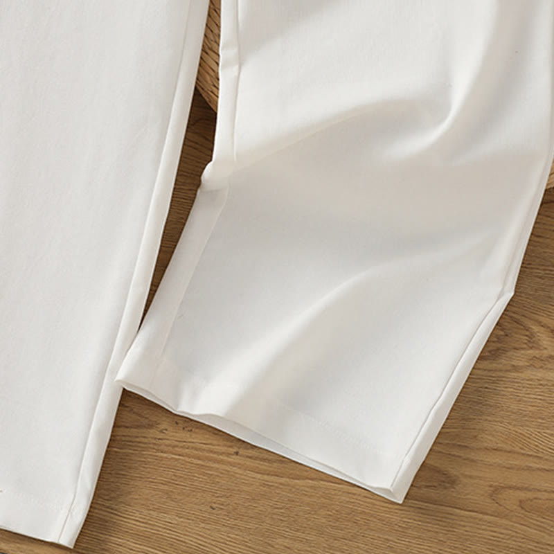 Casual Hollow Lace Waistband Design Women's Cotton Linen Wide Leg Pants With Pockets - Image 38